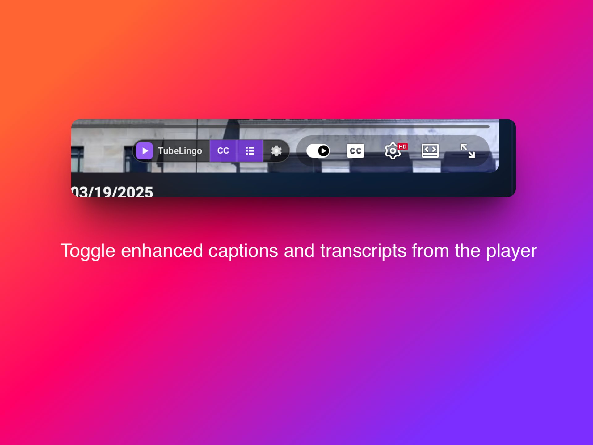 TubeLingo controls integrated into the YouTube player