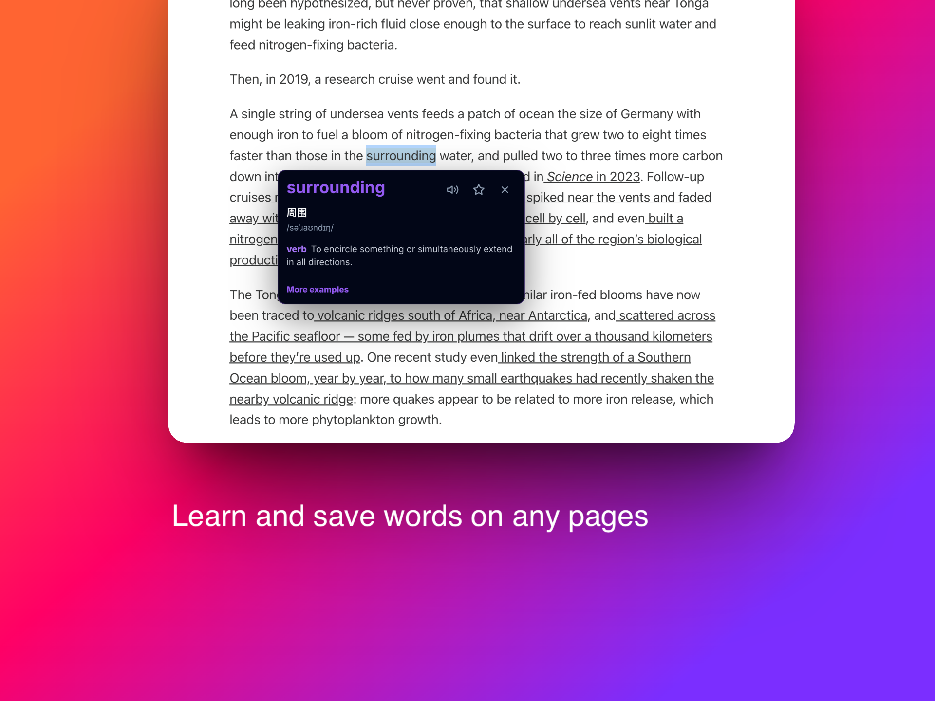 Saving an explained word with TubeLingo